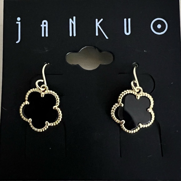 JanKuo 14k Gold-plated Black Onyx Flower Drop Earrings NWT - Picture 3 of 7